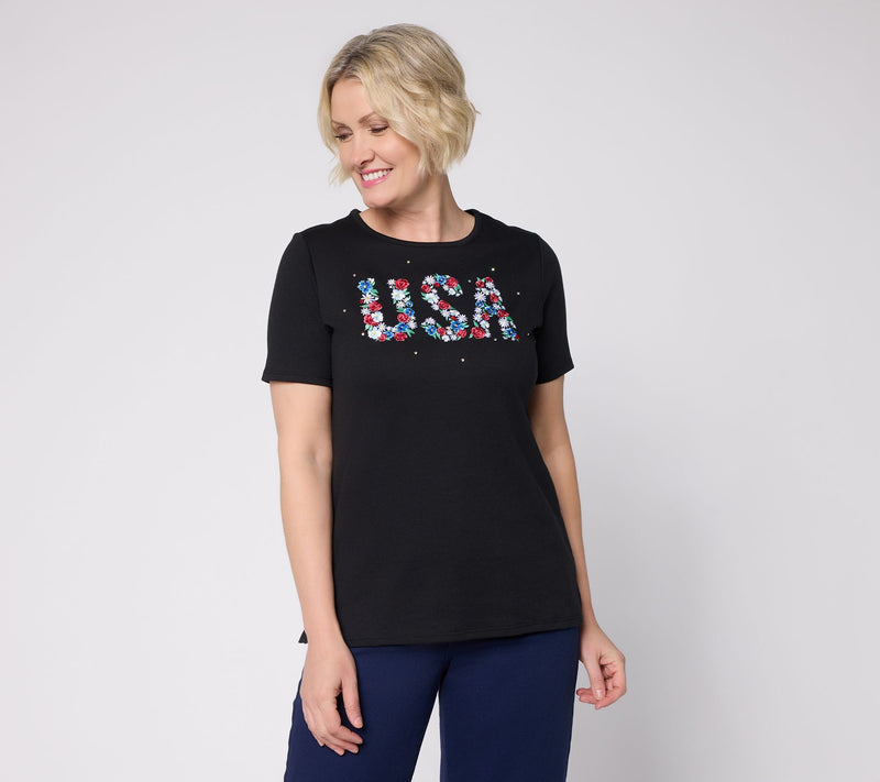 Quacker Factory Red, White and You Short Sleeve Top — View 10