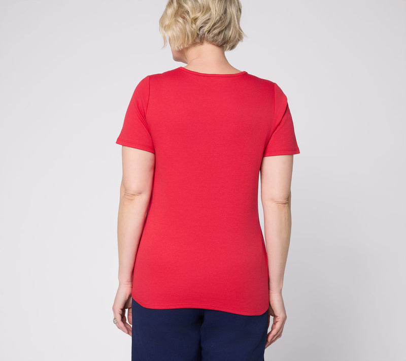 Quacker Factory Red, White and You Short Sleeve Top — View 4