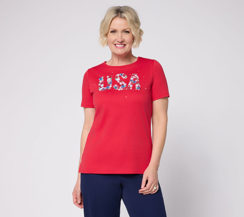 Quacker Factory Red, White and You Short Sleeve Top — Main view