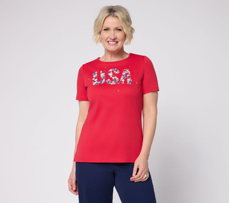 Quacker Factory Red, White and You Short Sleeve Top — View 11