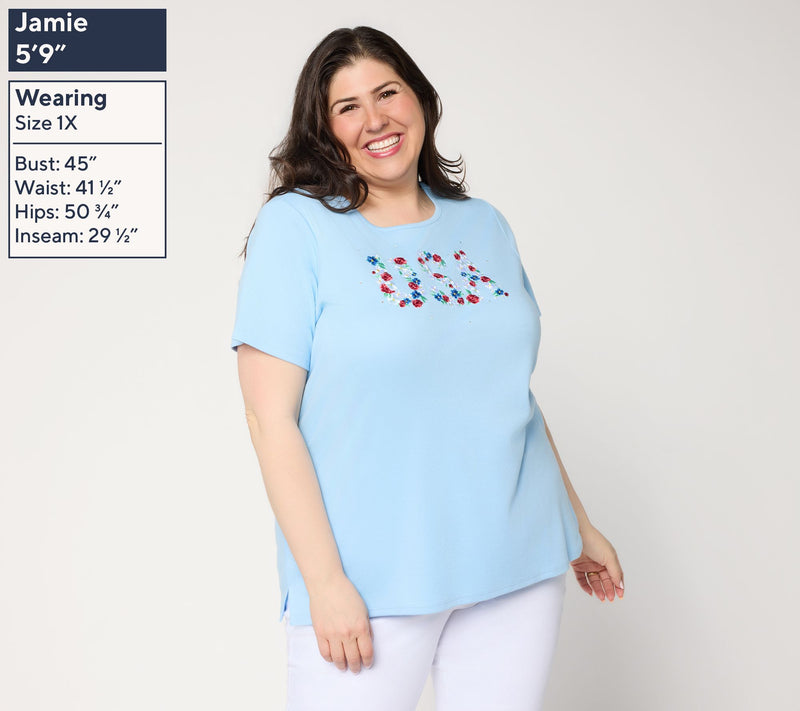 Quacker Factory Red, White and You Short Sleeve Top — View 2