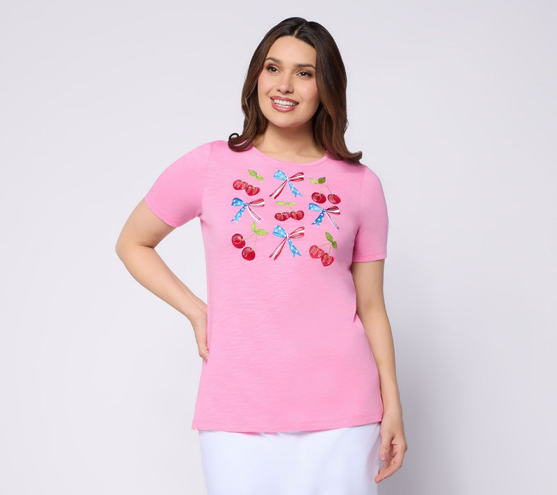 Quacker Factory A Cherry on Top Short Sleeve Top — Main view
