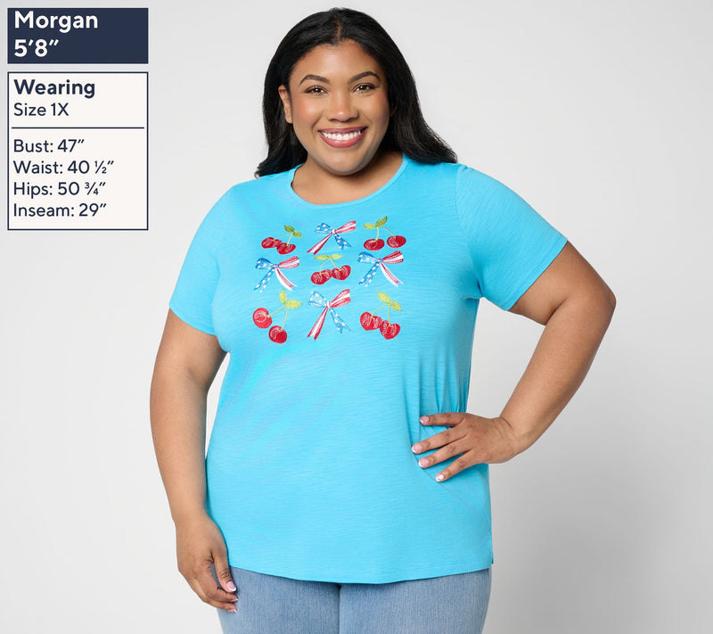 Quacker Factory A Cherry on Top Short Sleeve Top — View 2