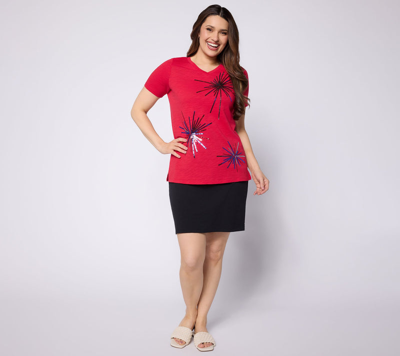 Quacker Factory Baby You're A Firework Sequin Short Sleeve Top — View 5