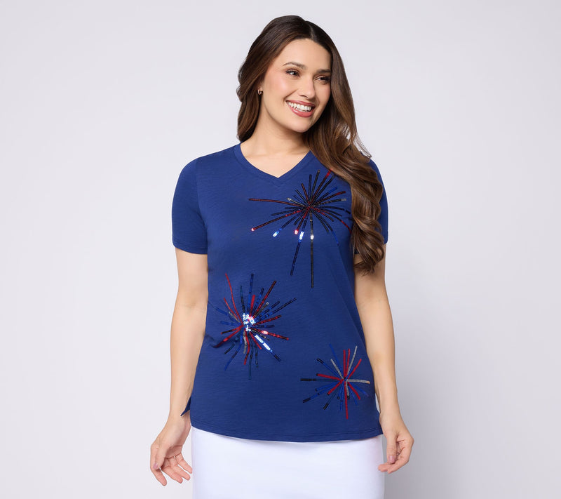 Quacker Factory Baby You're A Firework Sequin Short Sleeve Top — View 11