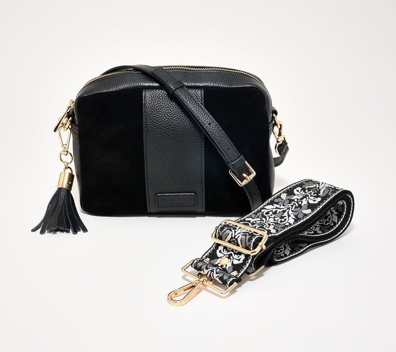 Pom Pom London The City Suede & Leather Crossbody with Extra Strap — View 10