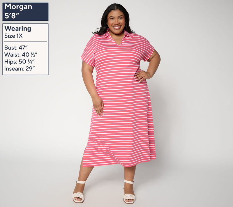 Joan Rivers Regular Split Neck Striped Midi Dress with Side Slits — View 8