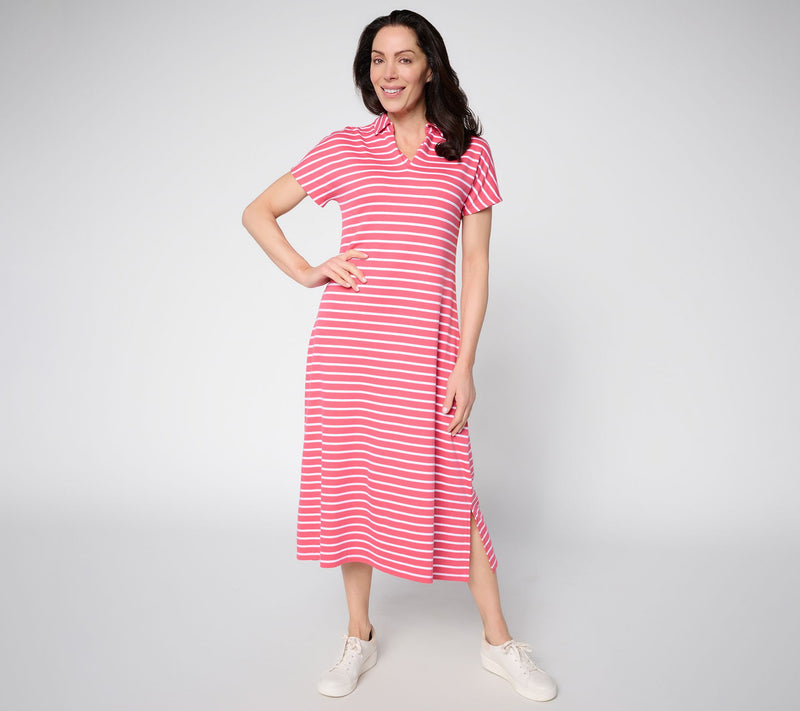 Joan Rivers Regular Split Neck Striped Midi Dress with Side Slits — View 7