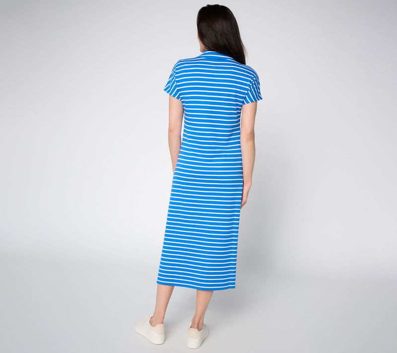 Joan Rivers Petite Split Neck Striped Midi Dress with Side Slits — View 10
