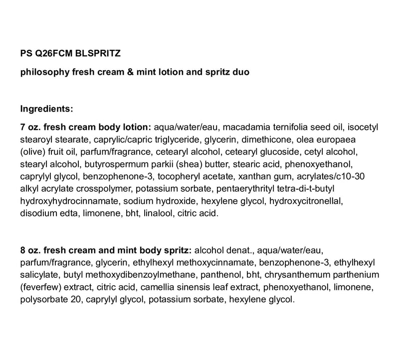 philosophy fres h cream & mint lotion and spri tz duo — View 2