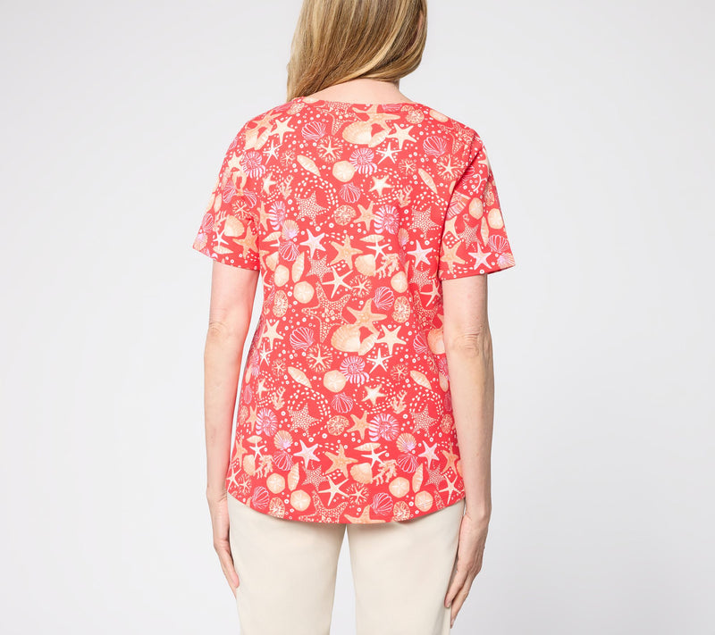 Denim & Co. Active Printed French Terry Split Neck Top — View 4