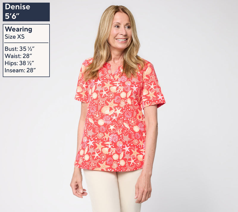 Denim & Co. Active Printed French Terry Split Neck Top — View 3
