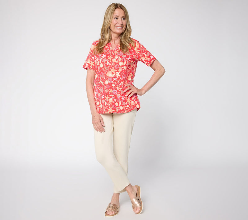 Denim & Co. Active Printed French Terry Split Neck Top — View 5