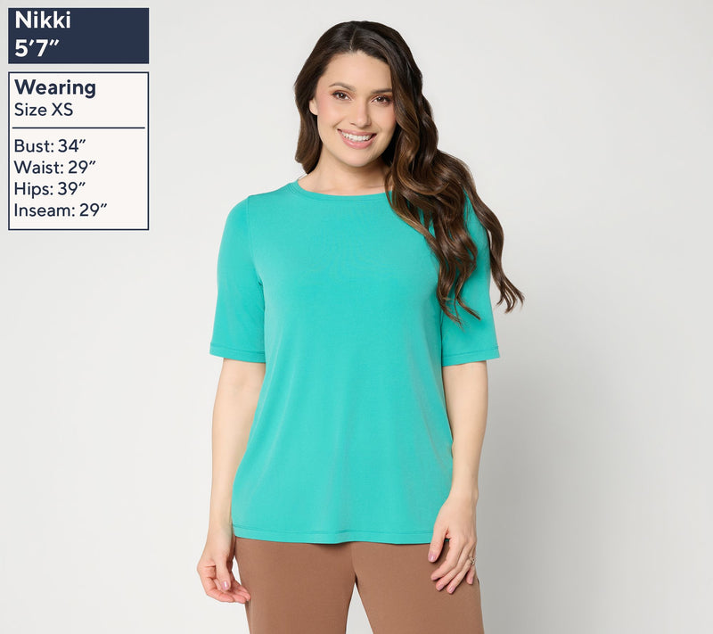 Susan Graver Essentials Liquid Knit Bateau Neck Top w/Elbow Sleeves — View 3