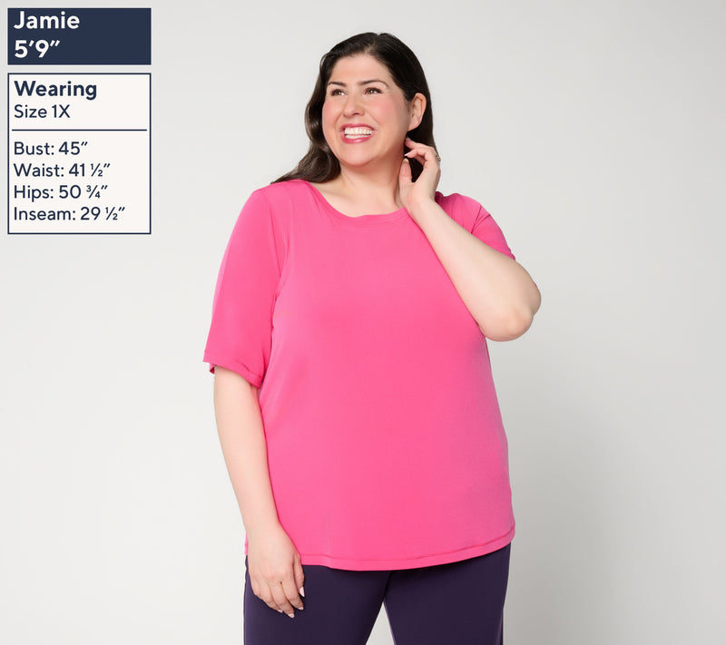 Susan Graver Essentials Liquid Knit Bateau Neck Top w/Elbow Sleeves — View 2