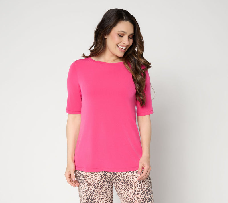 Susan Graver Essentials Liquid Knit Bateau Neck Top w/Elbow Sleeves — View 16