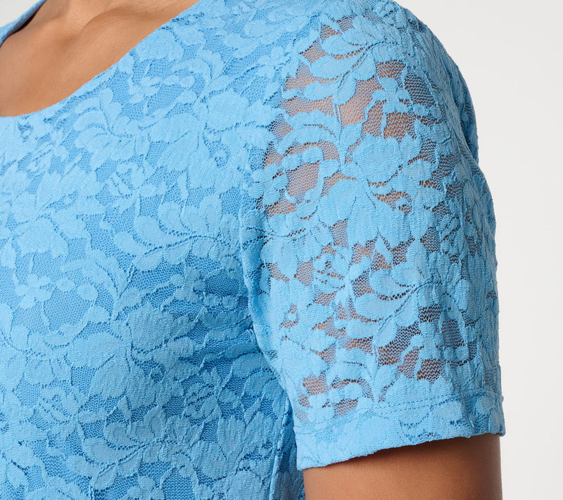 Susan Graver Stretch Knit Lace Short Sleeve Top — View 6
