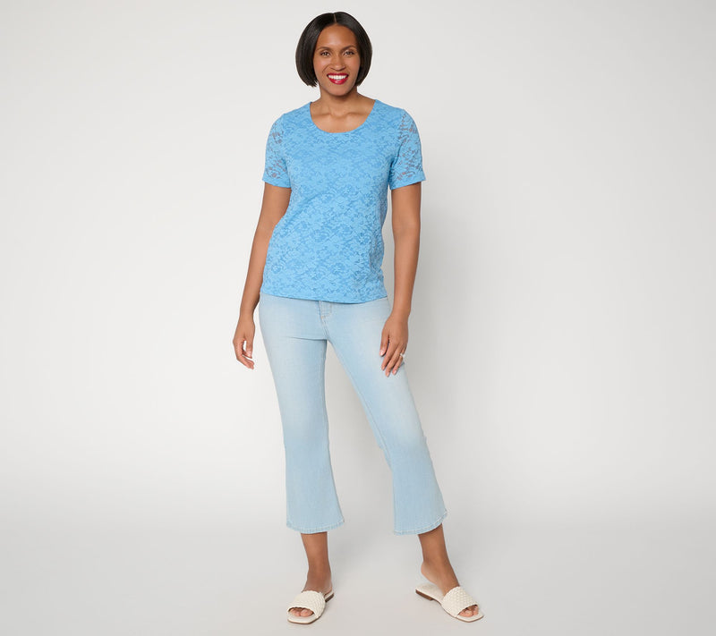 Susan Graver Stretch Knit Lace Short Sleeve Top — View 5