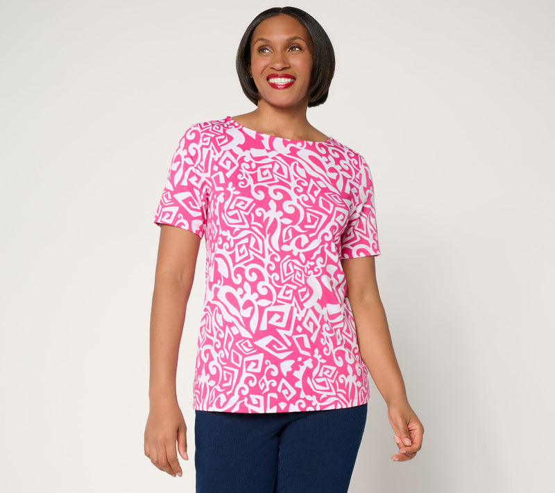 Susan Graver Printed Butterknit Bateau Neck Top — View 12