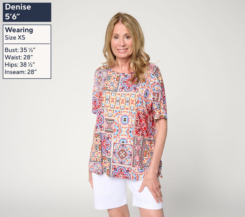 Susan Graver Printed Rayon Spandex Dolman Sleeve Bateau Neck Top — View 3