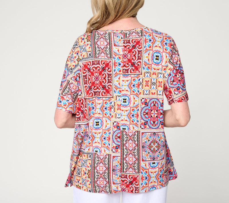 Susan Graver Printed Rayon Spandex Dolman Sleeve Bateau Neck Top — View 4
