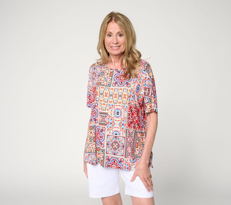 Susan Graver Printed Rayon Spandex Dolman Sleeve Bateau Neck Top — View 11