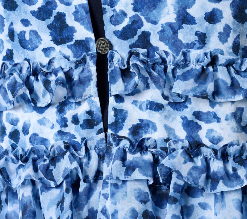 Susan Graver Printed Liquid Knit and Sheer Woven Ruffle Accent Shrug — View 6