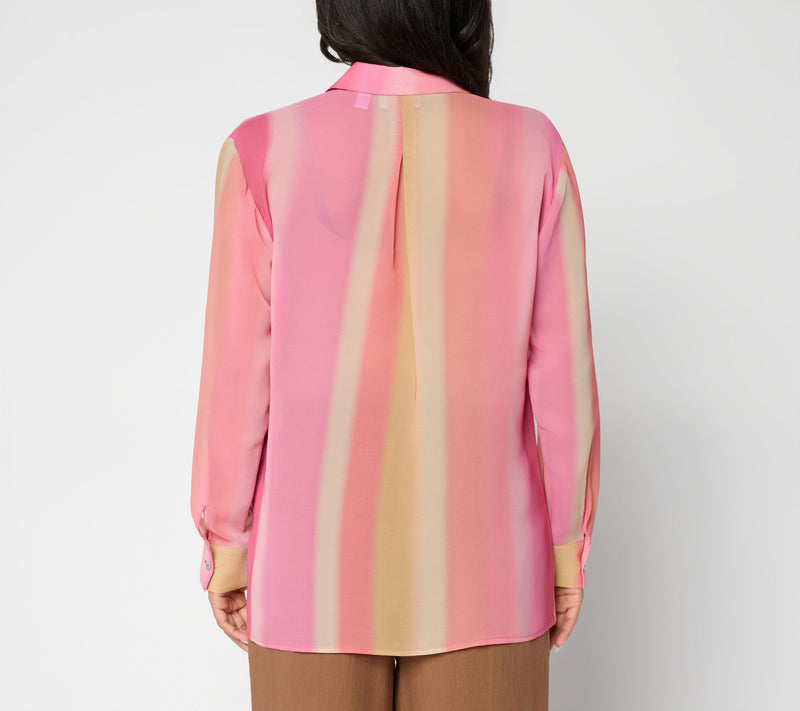 Susan Graver Regular Printed Chiffon Long Sleeve Button Front Tunic — View 4