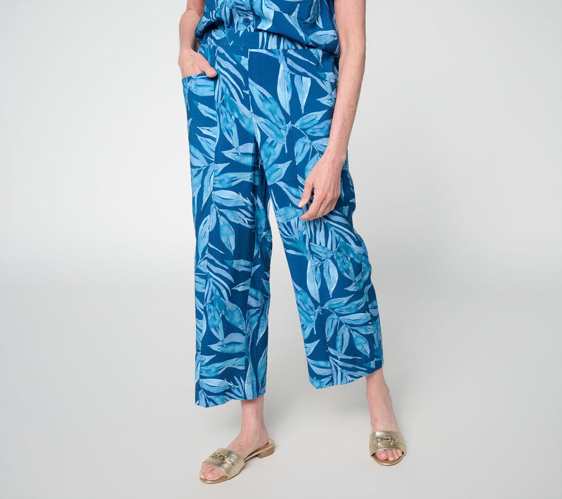 Susan Graver Weekend Regular Printed Crinkle Woven Faille Crop Pants — Main view