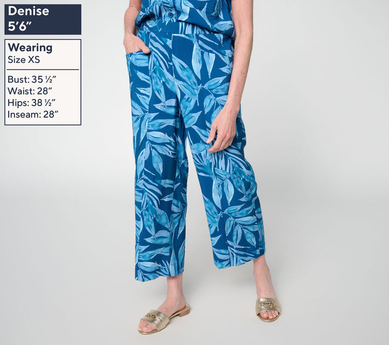 Susan Graver Weekend Regular Printed Crinkle Woven Faille Crop Pants — View 3