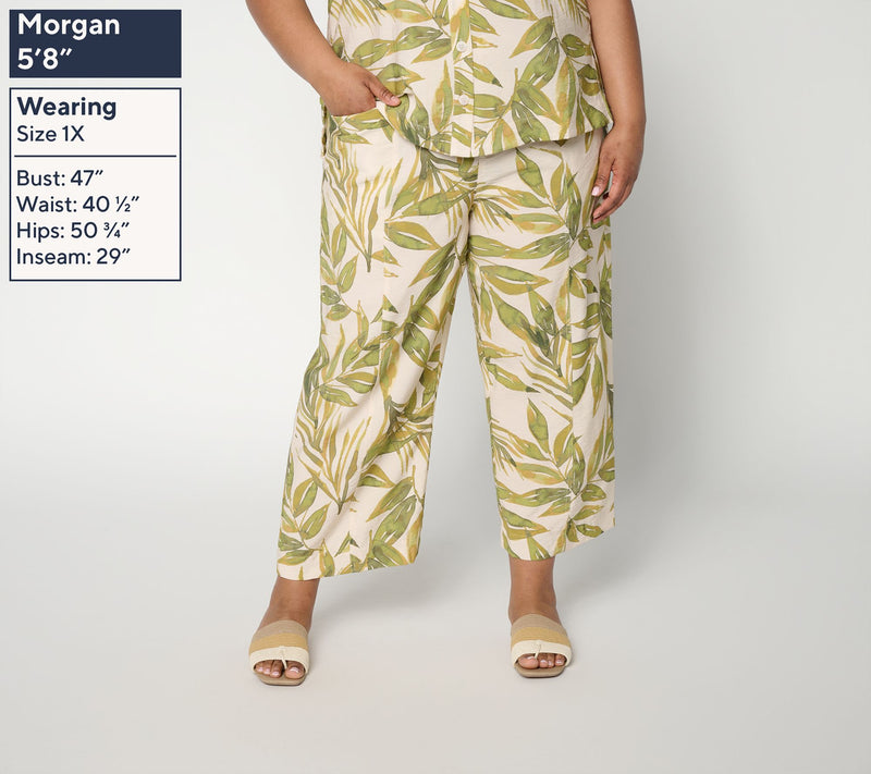 Susan Graver Weekend Regular Printed Crinkle Woven Faille Crop Pants — View 2