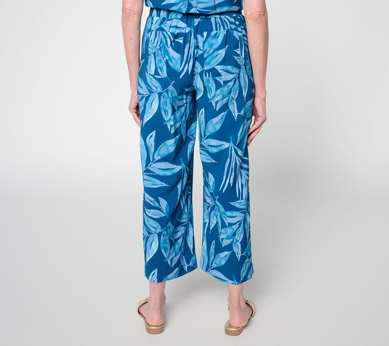 Susan Graver Weekend Petite Printed Crinkle Woven Faille Crop Pants — View 10