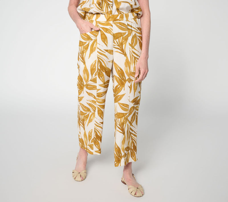 Susan Graver Weekend Petite Printed Crinkle Woven Faille Crop Pants — View 3