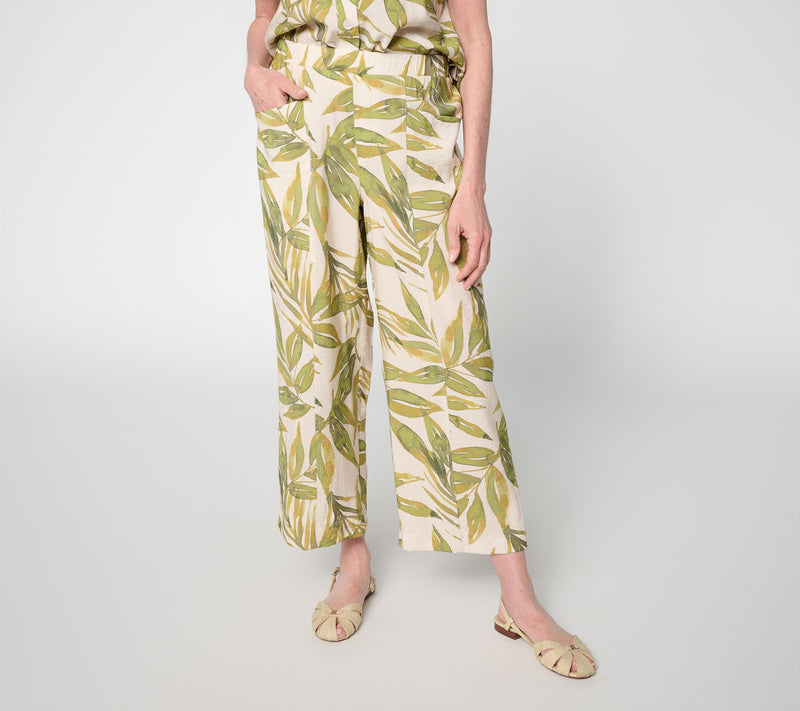 Susan Graver Weekend Petite Printed Crinkle Woven Faille Crop Pants — View 7