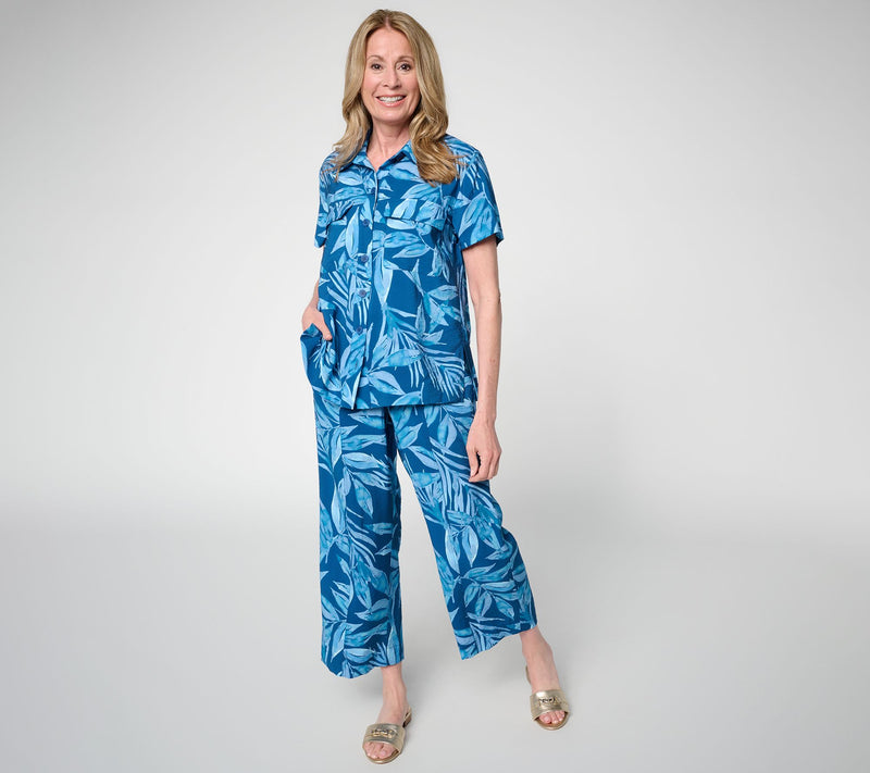 Susan Graver Weekend Petite Printed Crinkle Woven Faille Crop Pants — View 11