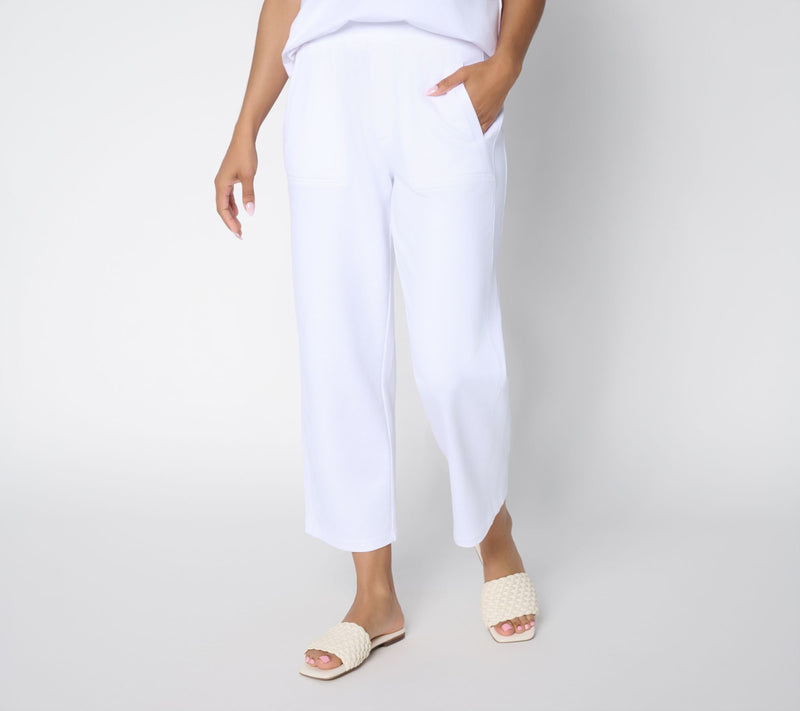 Susan Graver Weekend Petite French Terry Crop Pant with Rib Detail — View 9