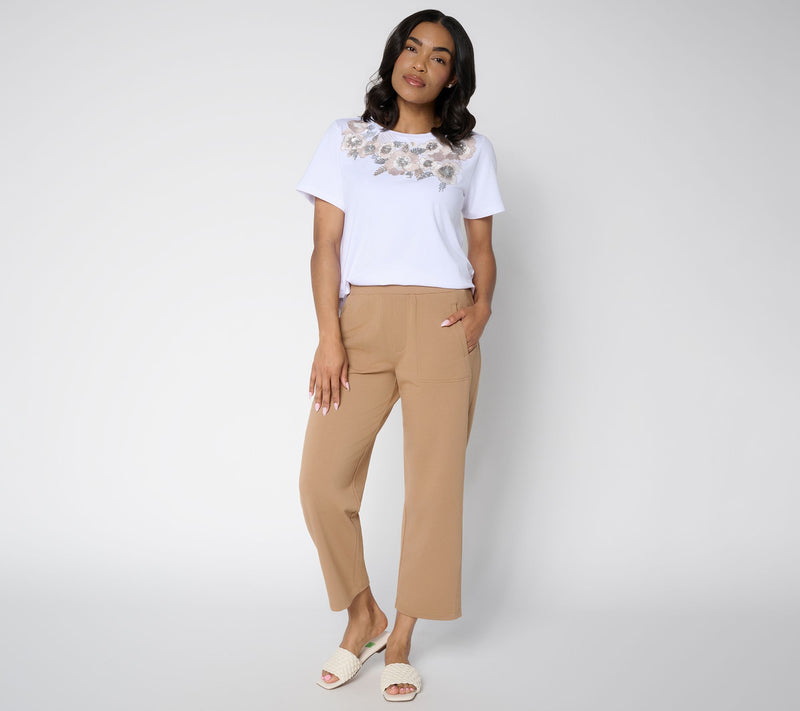 Susan Graver Weekend Petite French Terry Crop Pant with Rib Detail — View 13