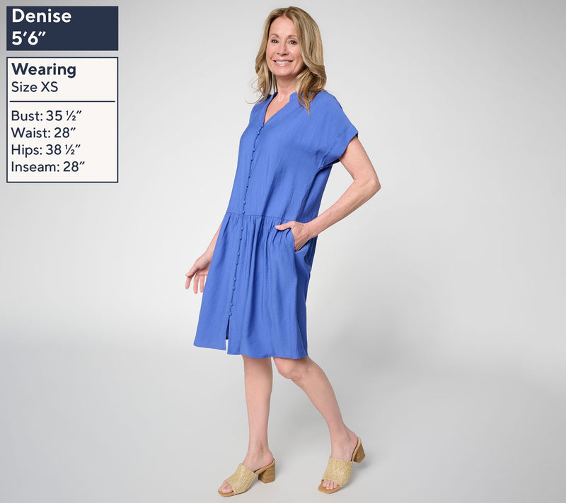 Susan Graver Regular Textured Woven Button Front Dress — View 3