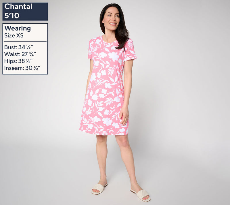 Susan Graver Weekend Regular Printed Comfy Cotton Crew Neck Dress — View 3