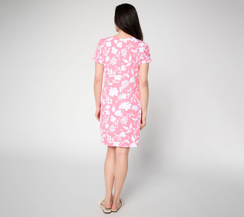 Susan Graver Weekend Regular Printed Comfy Cotton Crew Neck Dress — View 4