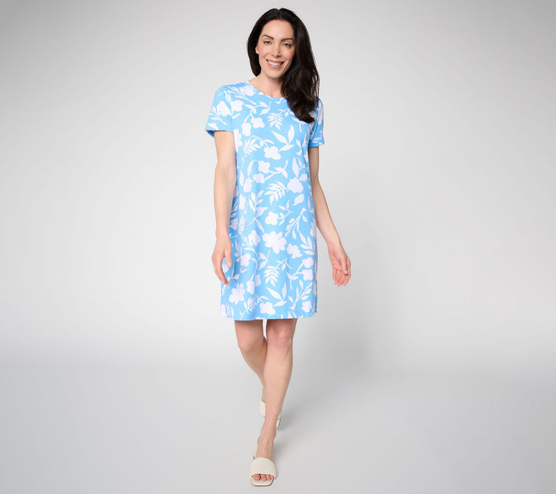 Susan Graver Weekend Regular Printed Comfy Cotton Crew Neck Dress — View 12