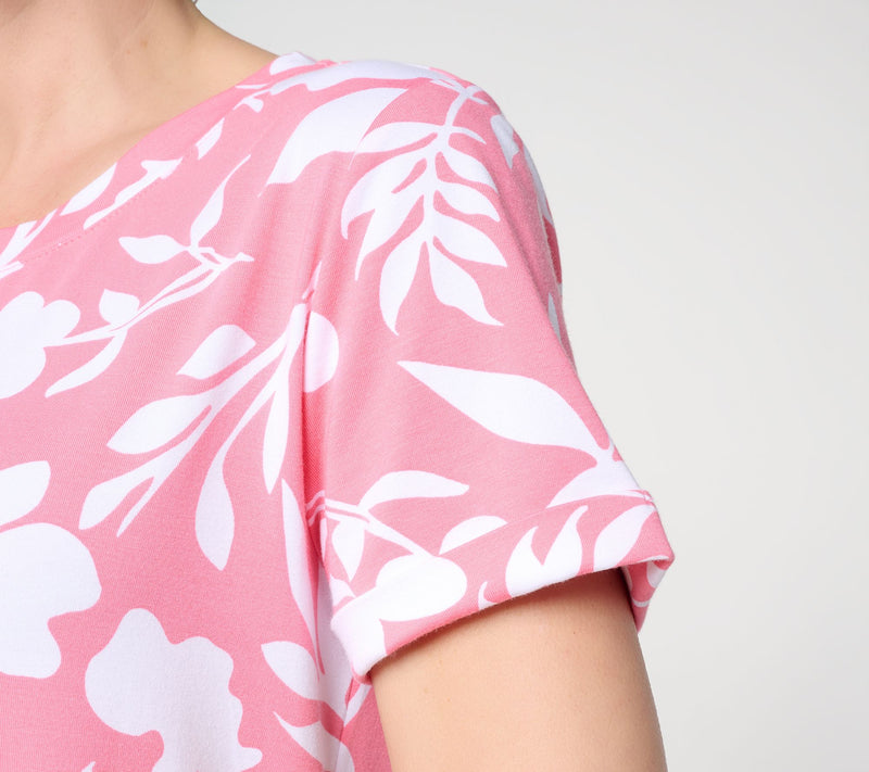 Susan Graver Weekend Petite Printed Comfy Cotton Crew Neck Dress — View 13
