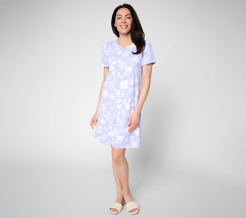 Susan Graver Weekend Petite Printed Comfy Cotton Crew Neck Dress — View 9