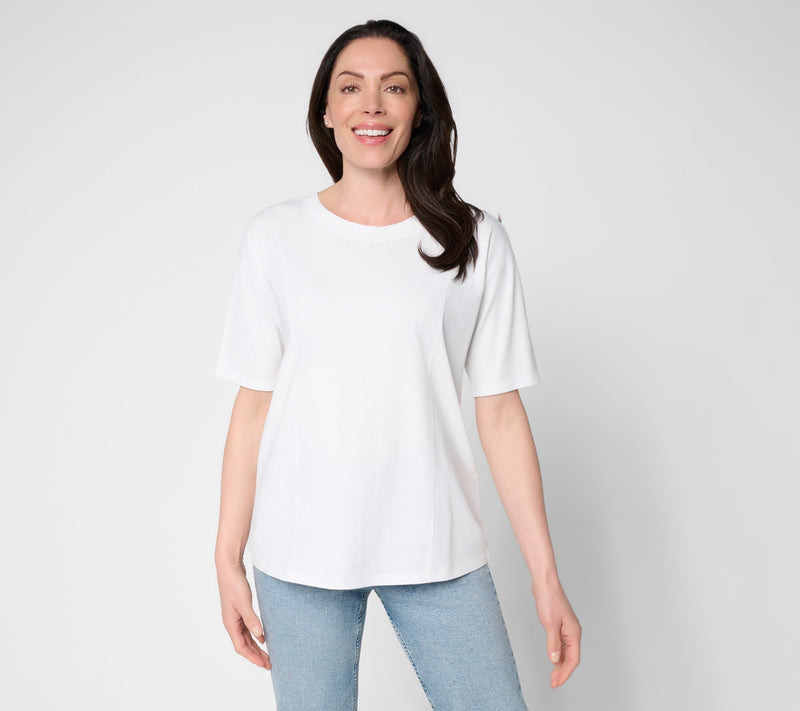 LOGO by Lori Goldstein Everyday Elbow Sleeve Seamed Top — View 10