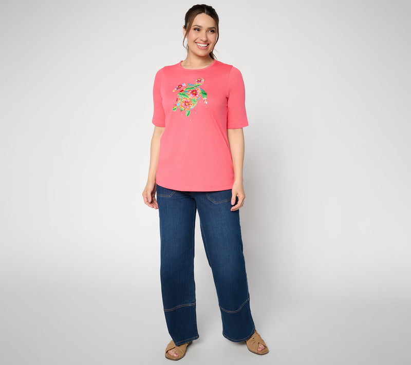Quacker Factory Tropicana Sparkle Embroidered Top — View 5