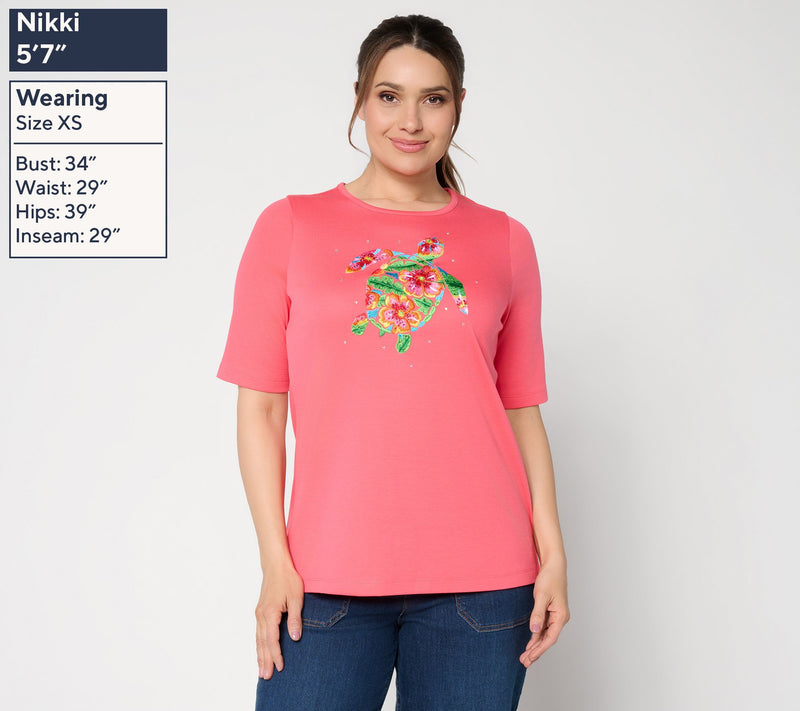 Quacker Factory Tropicana Sparkle Embroidered Top — View 3