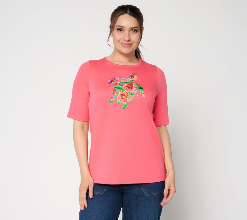 Quacker Factory Tropicana Sparkle Embroidered Top — View 12