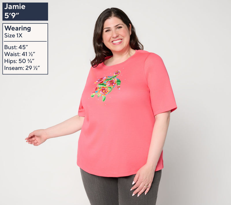 Quacker Factory Tropicana Sparkle Embroidered Top — View 2