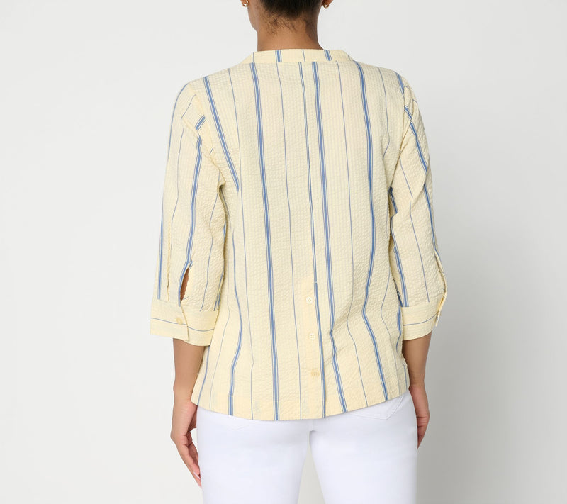 Joan Rivers Split Neck Varigated Seersucker Popover — View 4
