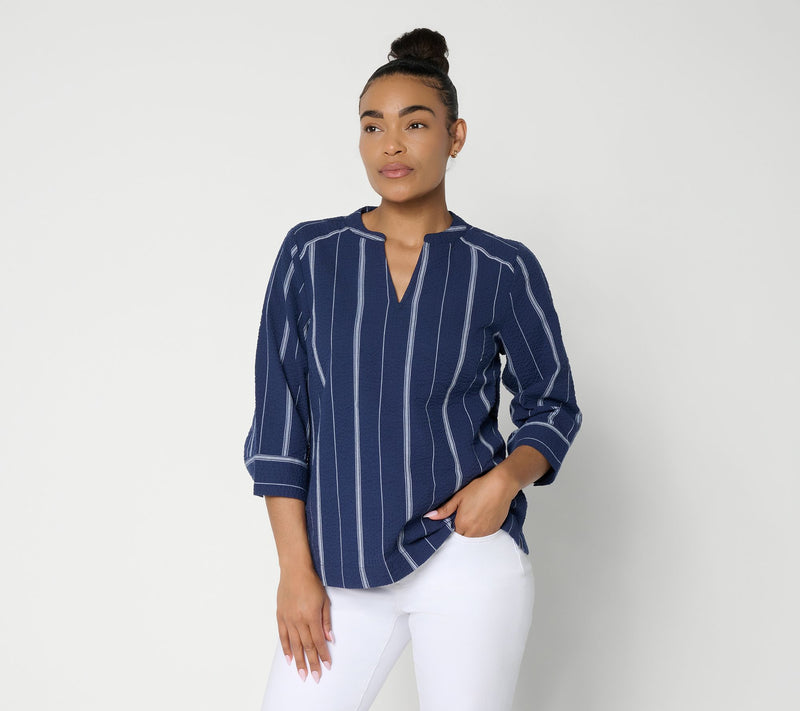 Joan Rivers Split Neck Varigated Seersucker Popover — View 11